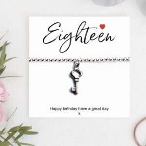 18th Birthday Stretch Beaded Bracelet & Card | Daughter 18th Birthday | Girls 18th Birthday Gift | 18th Key Bracelet Gift | 18th Birthday UK