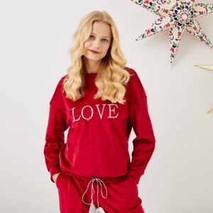 BURGUNDY WELLSOFT ANGORA FABRIC O-NECK LONG PYJAMA & LOUNGEW
