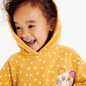 Girls Long Sleeves Hooded Polka Dots Sweatshirts Dress - Yellow