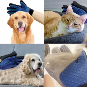 Pet Grooming Glove - Gentle Deshedding Brush Glove - Efficient Pet Hair Remover Mitt - Enhanced Five Finger Design - Perfect for Dog & Cat with Long & Short Fur