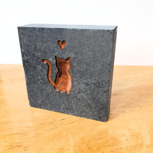 Cute Cat Celebration Stone Pet Memorial Bronze Colour & Slate Paperweight