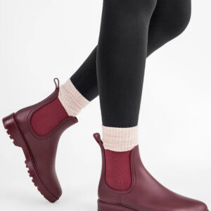 WOMENS RED SLIP ON RAIN BOOTS SHOES