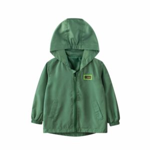 Boys Solid Color Zipper Hooded Thin Outdoor Jackets - DEEP GREEN