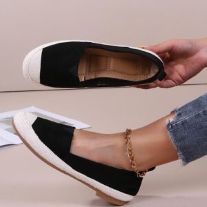 WOMEN'S BLACK FLAT ESPADRILLE SLIP ON LOAFERS