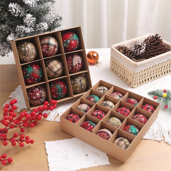 9PCS 8CM Contrast Color Plaid Foam Christmas Decoration Hanging Balls - SAME AS THE PICTURE