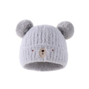 Kids Cute Bear Warm Knitted Beanie Hat - GRAY