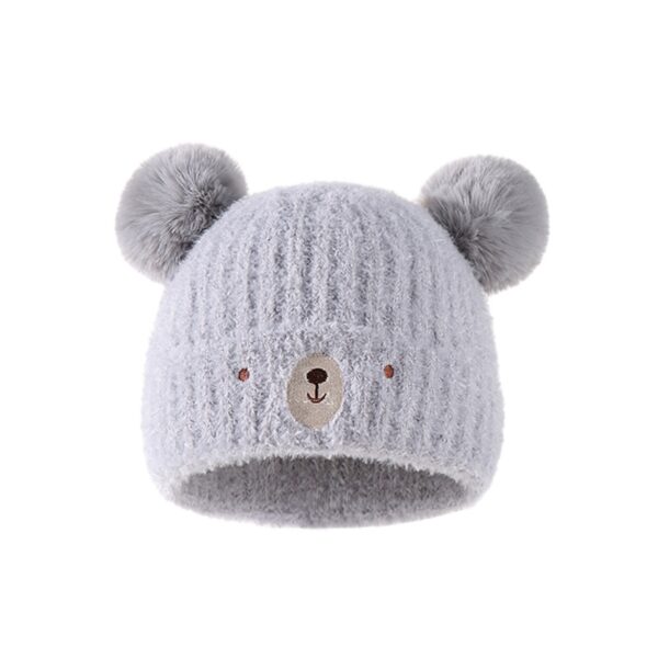 Kids Cute Bear Warm Knitted Beanie Hat - GRAY