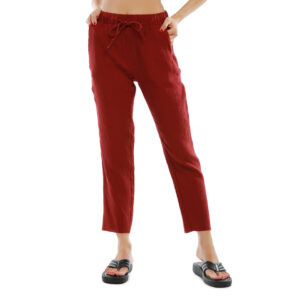 Drawstring Narrow Bottom Summer Pants In Burgundy