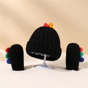 Baby Cute Patchwork Knitted Hat And Gloves Set - BLACK