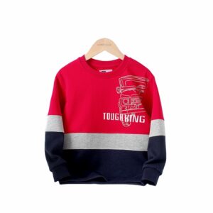 Boys Contrast Color Crewneck Long Sleeves Casual Sweatshirts - Red