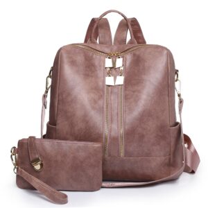 Large Capacity Clutch Purse And Leather Shoulder Bag Backpack - PINK