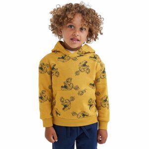 Boys Cartoon Printed Long Sleeves Hooded Fleece Lining Sweatshirts - Yellow
