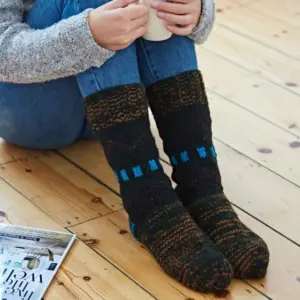 Handknitted Woollen Fuji Socks - Blue and Black