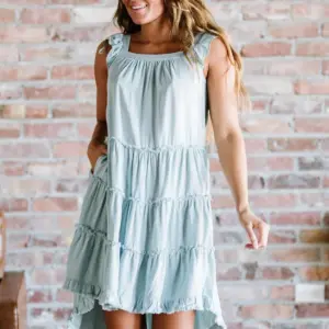 White Birch Beautiful Skies Full Size Tiered High-Low Dress