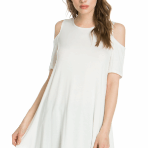 White Azules Women's Open Shoulder Short Sleeve Flowy Top Fashion T-Shirt
